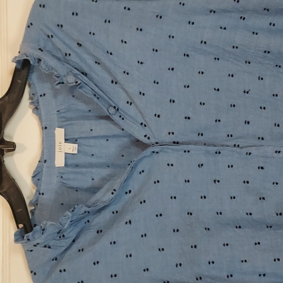 Joie Idonian Clip Dot Chambray Embroidered Long Sleeve Ruffle Blouse - Picture 6 of 12